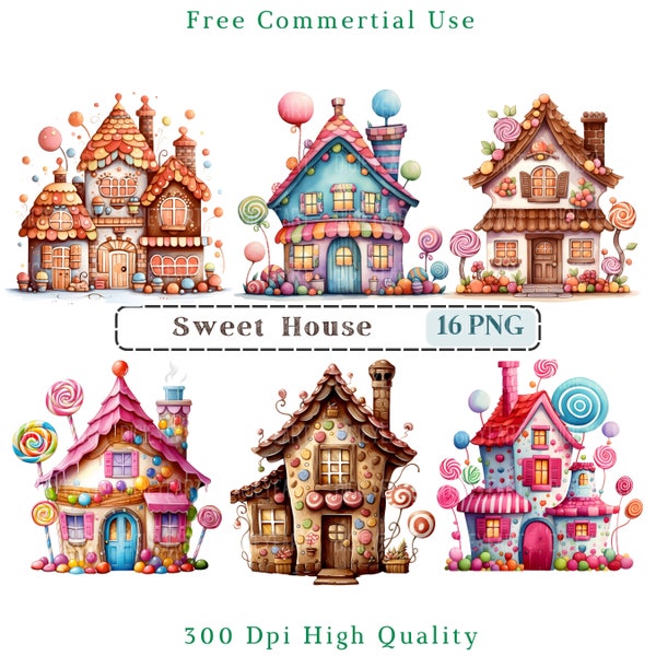 Sweet House Clipart, Candy House CU Clip Art Png, Magic Digital Building Image, Sublimation Biscuit houses, Sweet Home Graphics Scrapbooking
