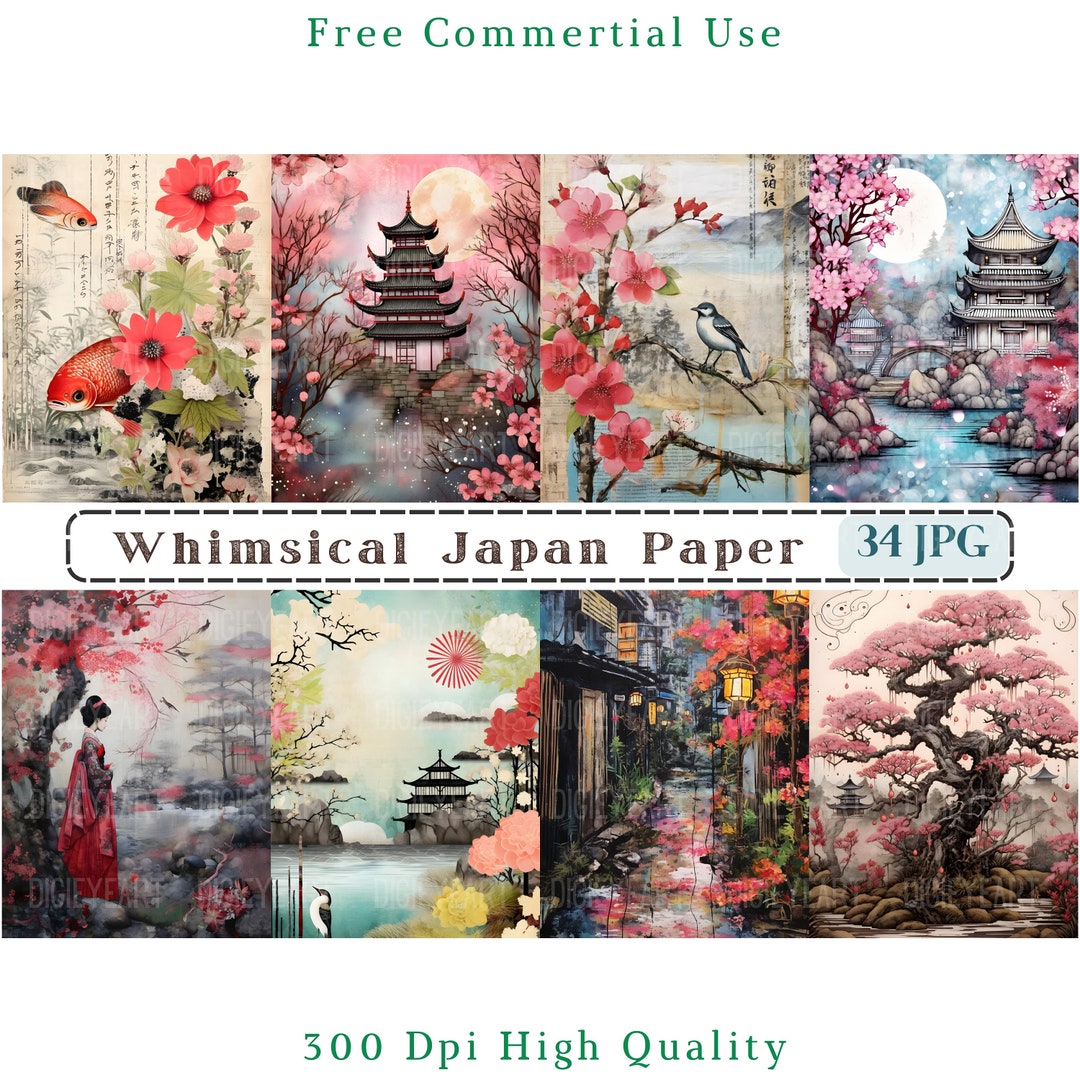 Whimsical Japan Paper, Whimsical Japanese Nature Scenes, Whimsical ...