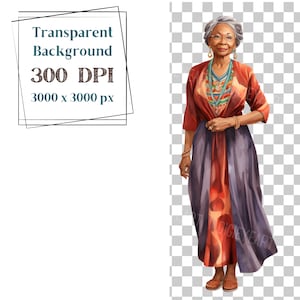 Casual vrouwen clipart, Aziatische zwarte Indiase vrouwen CU illustraties, etnische diversiteit beelden, transparante achtergrondafbeelding, 300 DPI, oude dames PNG afbeelding 6