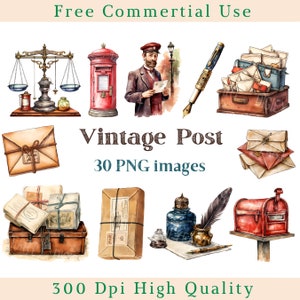 Vintage Post Clipart, Post Letters Clip Art, Retro Post Stamp PNG, Vintage Envelop & Parcel Images, Transparante Achtergrondafbeeldingen, 300 DPI