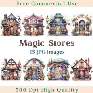 Watercolor Magic Store Clipart, Magic Shop Clip Art, Fairy Shop Jpg, Magic Images, Bundle White Backgound pictures, 300 DPI, Fantasy World