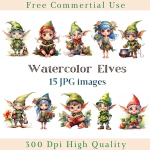 Aquarell kleine Elfen Clipart, niedliche Elfen Clip Art, Fee Jpg, Wald Kinder Bilder, 300 DPI, Elfenbilder, 300 dpi