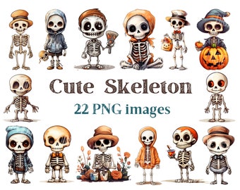 Cute Skeleton Clipart, Skeleton Art Png, Halloween Image, Commercial Use, Bundle Transparent Background picture,300 DPI, Halloween Bones Png