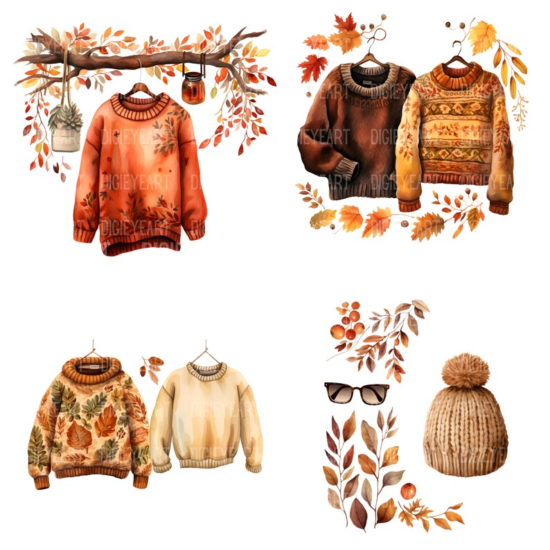 Fall Sweater Clipart, Autumn Sweater Clip Art, Composite Elements Png, Fall Fashion Png, Transparent Background, 300 DPI, Sweater CU Clipart image 4