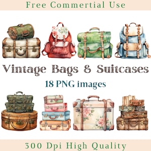 Imágenes prediseñadas de bolsos vintage de acuarela, imágenes prediseñadas de bolso, png de maleta, imágenes vintage de la época victoriana, imágenes de fondo transparente de paquete, 300 DPI