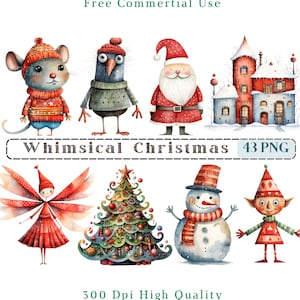 Clipart caprichoso de Natal, clipart de animais, clipart PNG de Natal CU, elementos caprichosos, fundo transparente, 300 DPI, arte caprichosa