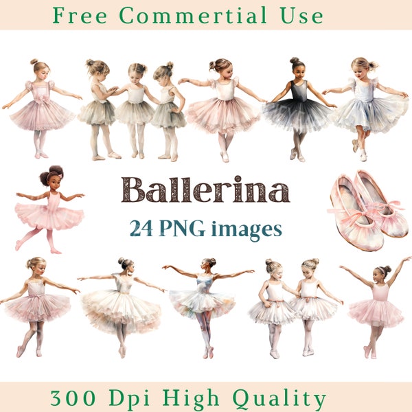 Watercolor Ballerina Clipart, Ballet Girls Clip Art, Dance Jpg, Ballerina Images, Transparent Backgound pictures, 300 DPI, Cute Ballet Girl