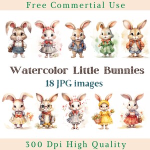 Watercolor Bunnies Clipart, Rabbit Clip Art, Little Bunny Jpg, Rabbit Images, Bundle White Backgound pictures, 300 DPI, Cute Rabbit Pictures