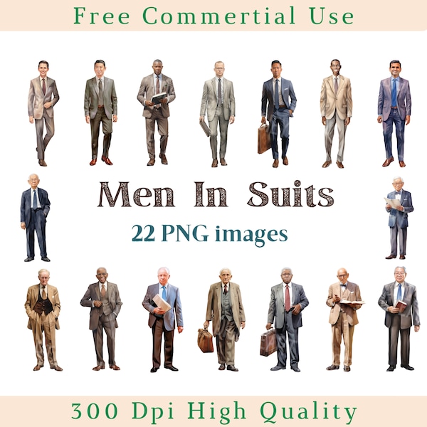 Men in Suits Clipart, Businessman Clip Art, Ethnic Diversity Images, Commercial Use,Transparent Background picture, 300 DPI,Official Men Png