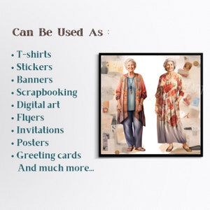 Casual vrouwen clipart, Aziatische zwarte Indiase vrouwen CU illustraties, etnische diversiteit beelden, transparante achtergrondafbeelding, 300 DPI, oude dames PNG afbeelding 5