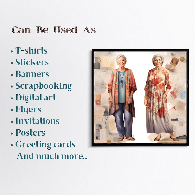 Casual vrouwen clipart, Aziatische zwarte Indiase vrouwen CU illustraties, etnische diversiteit beelden, transparante achtergrondafbeelding, 300 DPI, oude dames PNG afbeelding 5