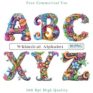 Imágenes prediseñadas del alfabeto caprichoso, imágenes prediseñadas de letras CU, iniciales divertidas PNG, imágenes de letras extravagantes y coloridas, imágenes de fondo transparente, 300 DPI