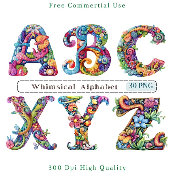 Whimsical Alphabet Clipart, Letters CU Clip Art, Funny Initials PNG, Colorful Quirky Letter Images, Transparent Backgound pictures, 300 DPI