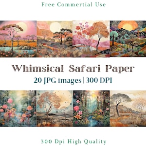 Papel caprichoso de safari, cenas extravagantes da natureza, Jpg de selva caprichosa, imagens de fundo do Junk Journal, 300 DPI, papel para scrapbooking Savana