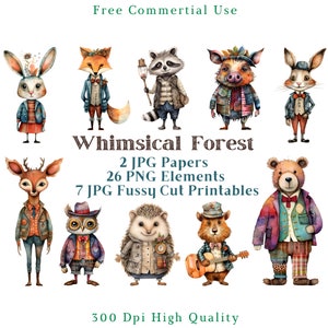 Clipart animaux lunatiques de la forêt, techniques mixtes animaux insolites CU Clip, graphiques animaux PNG, fond Transparent, photo drôle de forêt