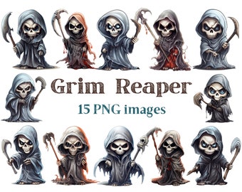 Grim Reaper Clipart, Halloween Clip Art, Spooky Image, Commercial Use, Bundle Transparent Background picture,300 DPI, Halloween Monster Png