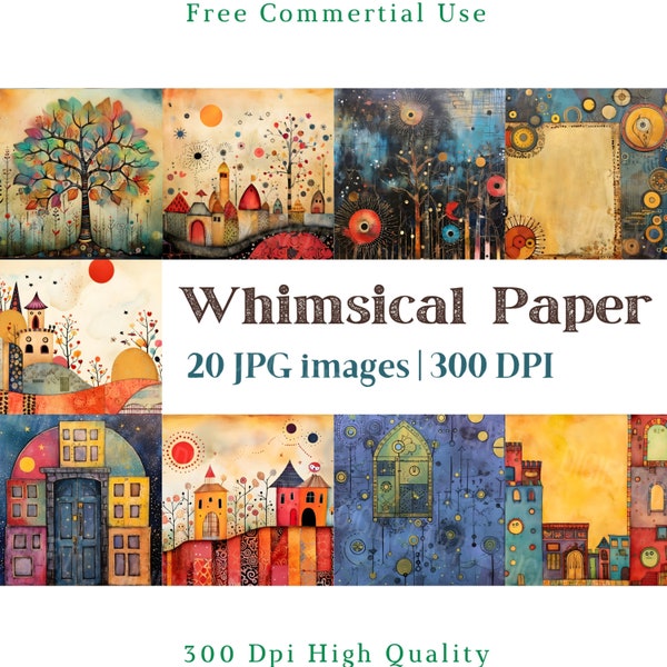 Whimsical Paper Clipart, Whimsical Scenes & Pages, Whimsical Backdrop Jpg, Junk Journal Background pictures, 300 DPI, Scrapbooking Paper