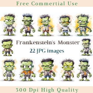 Frankensteins Monster Clipart, Halloween Clip Art, Monster Jpg, Spooky Images, Bundle White Background Bilder, 300 DPI, Halloween Picture
