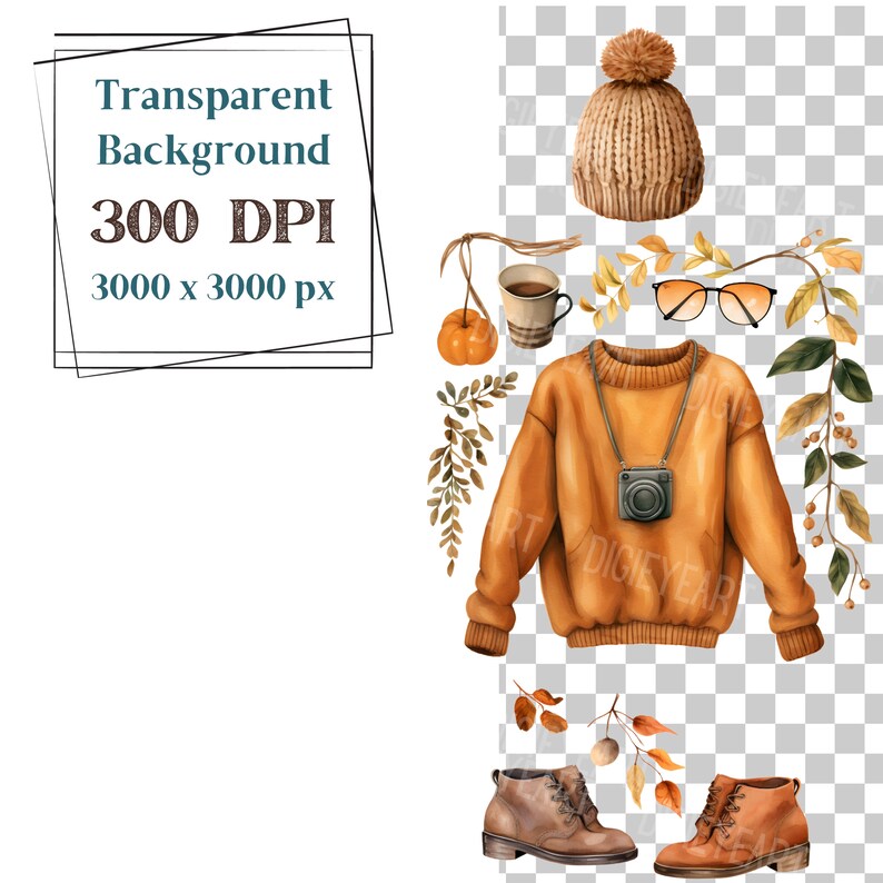 Fall Sweater Clipart, Autumn Sweater Clip Art, Composite Elements Png, Fall Fashion Png, Transparent Background, 300 DPI, Sweater CU Clipart image 6