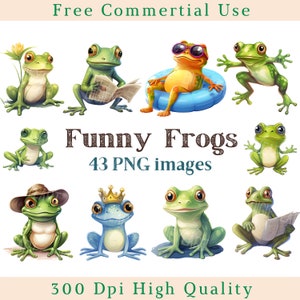 Drôle de grenouilles Clipart, mignon grenouille Clip Art, animaux Png, Happy Froggy Image, utilisation commerciale, image de fond Transparent Bundle, 300 DPI
