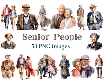 Senior People Clipart, Golden Age Clip Art, Ethnic Diversity Images, Commertial Use, Transparent Backgound picture, 300 DPI, Love Couple Png