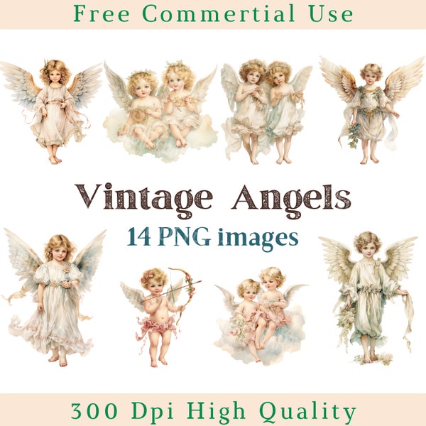 Watercolor Vintage Angels Clipart, Angels Clip Art, Angel Png, Vintage Victorian Epoch Image, Bundle Transparent Backgound pictures, 300 DPI