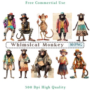 Imágenes prediseñadas de mono caprichoso, imágenes prediseñadas de mono peculiar, medios mixtos onkey PNG, animales caprichosos, fondo transparente, 300 DPI, imagen de mono divertido