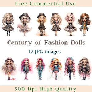 Eeuw van Fashion Dolls Clipart, Fashion Doll Clip Art, Fashion Girls Jpg, illustratieafbeeldingen, bundel witte achtergrondafbeeldingen, 300 DPI