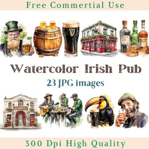 Watercolor Irish Pub Clipart, Guinness Clip Art, Irish Pub Jpg, Beer Images, Bundle White Backgound pictures, 300 DPI, Irish Vibe Pictures