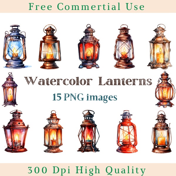 Watercolor Lanterns Clipart, Lantern Clip Art Png, Lantern Image, Commercial Use, Bundle Transparent Background picture,300 DPI, Candels Png