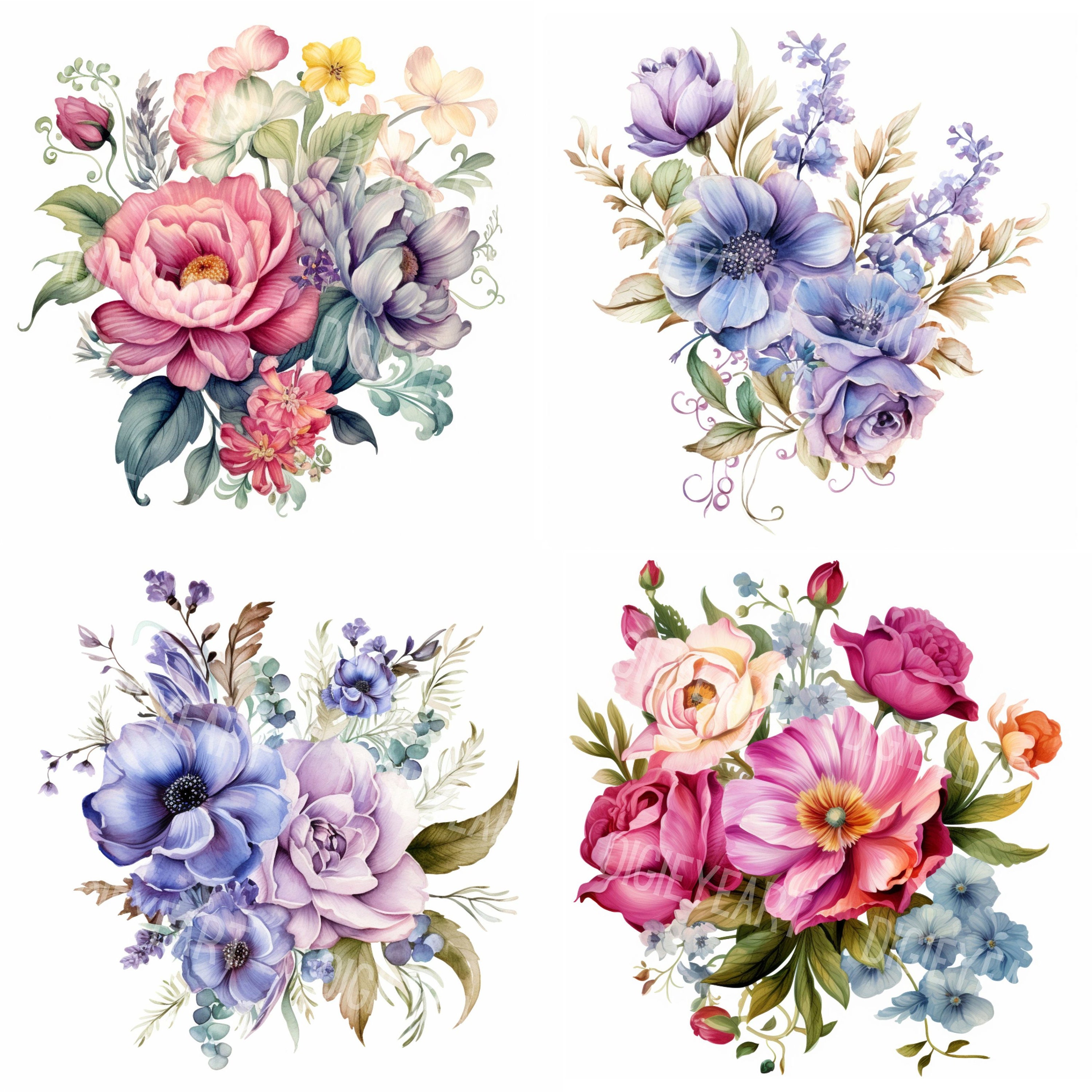 Rococo Flower Sticker Rococo Flowers Clipart Flower Clip Art Rose and Lily Jpg - Etsy