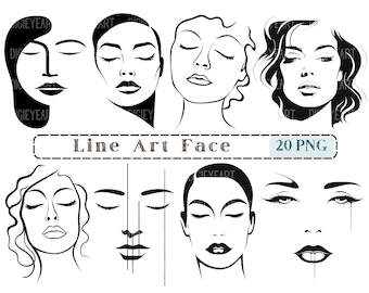 Line Art Face Clipart, Line Art CU Clip Art, Line Art Girls PNG, Minimalistic Portrait Image, Transparent Background boho pictures, 300 DPI