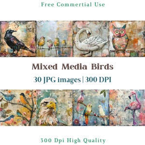 Mixed Media Bird Paper, Whimsical Birds Scenes, Whimsical Backdrop Jpg, Junk Journal Background Owl pictures, Mixed Media Scrapbook Nestling