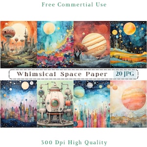 Papier spatial fantaisiste, scènes de planète fantaisistes, toile de fond fantaisiste Jpg, images d’arrière-plan Junk Journal, 300 DPI, papier spatial Scrapbooking