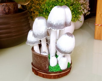 Mushroom clay sculpture of Coprinus Atramentarius , realistic decorative mushroom figure , clay sculpture , cottagecore , handmade gift