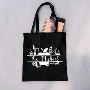 Borsa tote personalizzata con monogramma diviso per insegnante - Borsa tote per insegnante