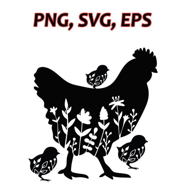 Hen and chicks (mom, chicken, farm design) Cut files for Cricut. Clip Art silhouettes (eps, svg, png,) Farm Animals Svg Download