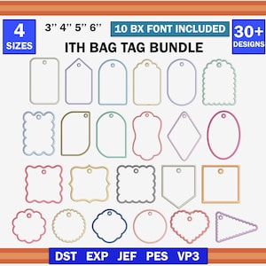 ITH Scallop Bag Tag Applique Embroidery Bundle, Blank Name Tag Applique, Digital File, Instant Download, Pes Dst Jef Vp3