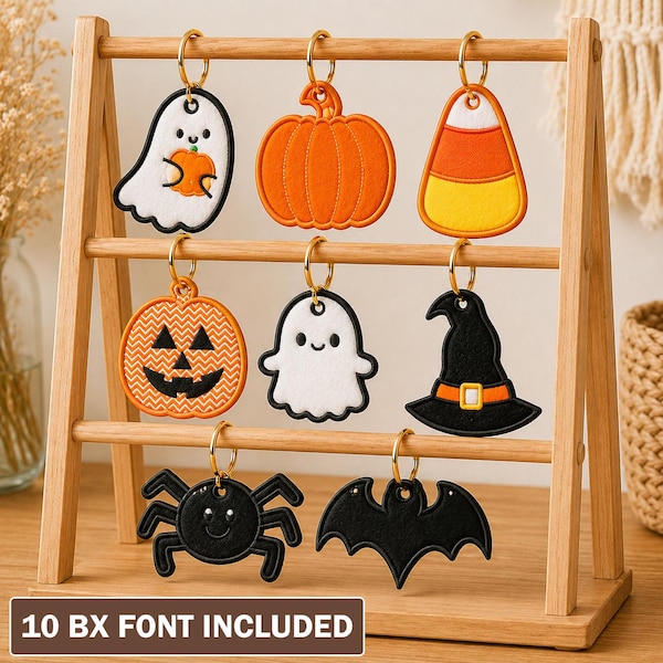 ITH Halloween Applique Tag Bundle, Halloween Name Tag Embroidery Design, In The Hoop Halloween Tags PES DST Instant Download