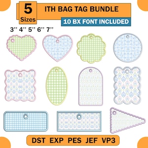 In The Hoop Bag Tag Applique Embroidery Bundle, Blank Name Tag Applique, (Digital File) PES DST JEF