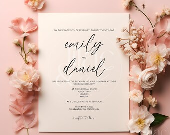 Romantic - Delicate, Calligraphy Wedding Invitation | Digital Download Card Template Invite | Classic Contemporary Style