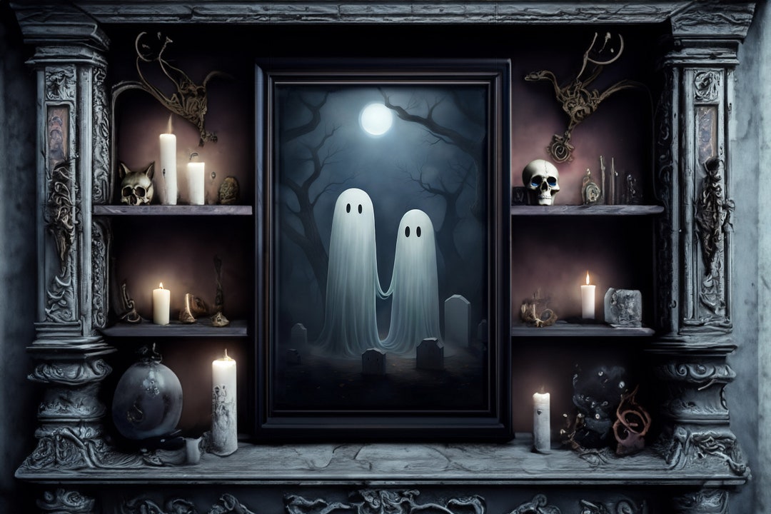 Ghosts Holding Hands Print Spooky Wall Art Ghost Faces Etsy