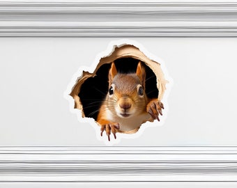 3D Squirrel Decal, Joke Squirrel Hole, Kiss Cut Sticker, Vinyl Sticker