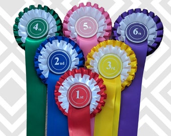 2 Tier Large Centre || 1st-6th Place Rosettes || Placing Rosettes with White  || Equestrian || Dog Shows