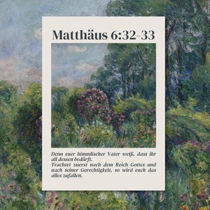 Cottagecore Bibelkarte A6 – Matthäus 6,32‑33 • Aquarell-Blumen • Christliche Postkarte für Glaube & Deko Geschenk