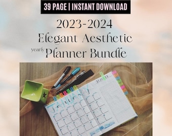 Elegant Aesthetic 2023-2024 Planner Bundle Digital Printable A4 A5 | Goodnotes etc. iPad Planner | ADHD Friendly | To-do List Downloadable