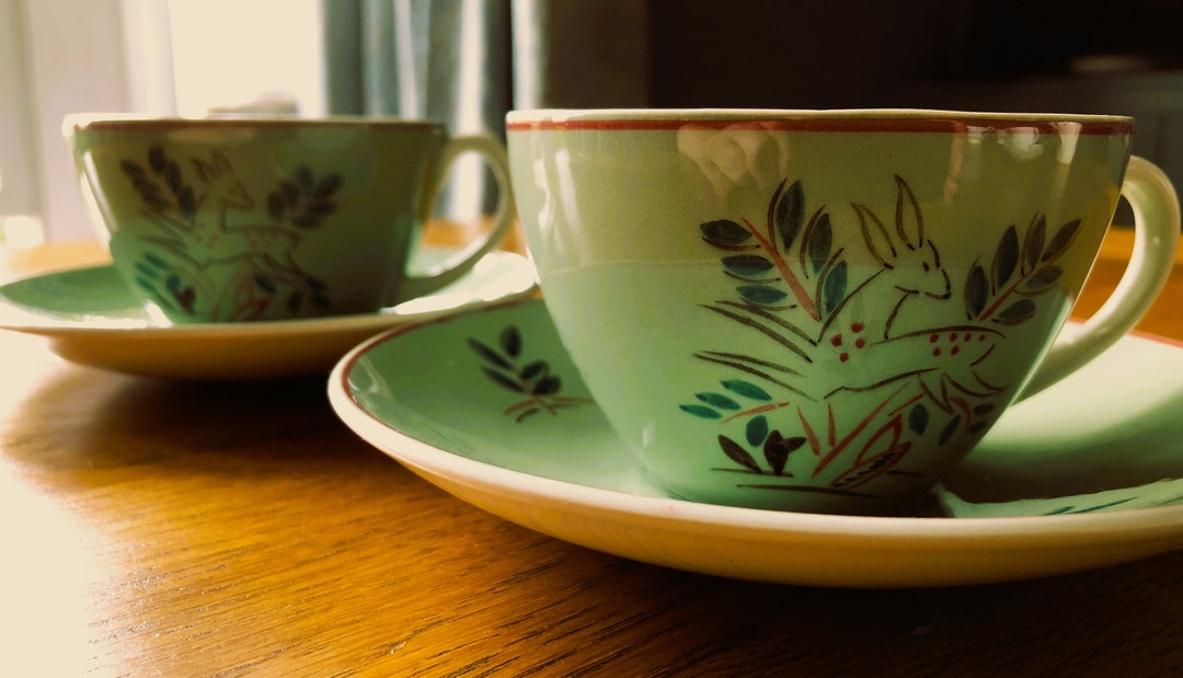 Pair of Vintage Poole Pottery Sage Green Tea Cups & Saucers Etsy