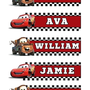 DIGITAL FILE Cars Name Tags | Birthday Party Labels | Personalised Name Tag | Mater Lightning McQueen