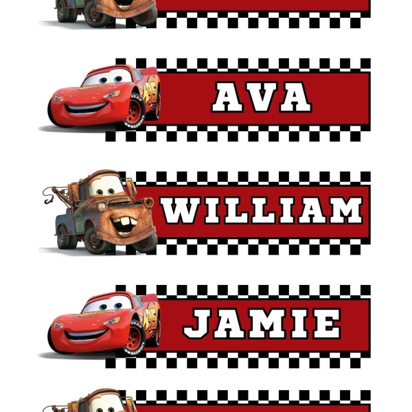 Lightning Mcqueen Name Labels Etsy