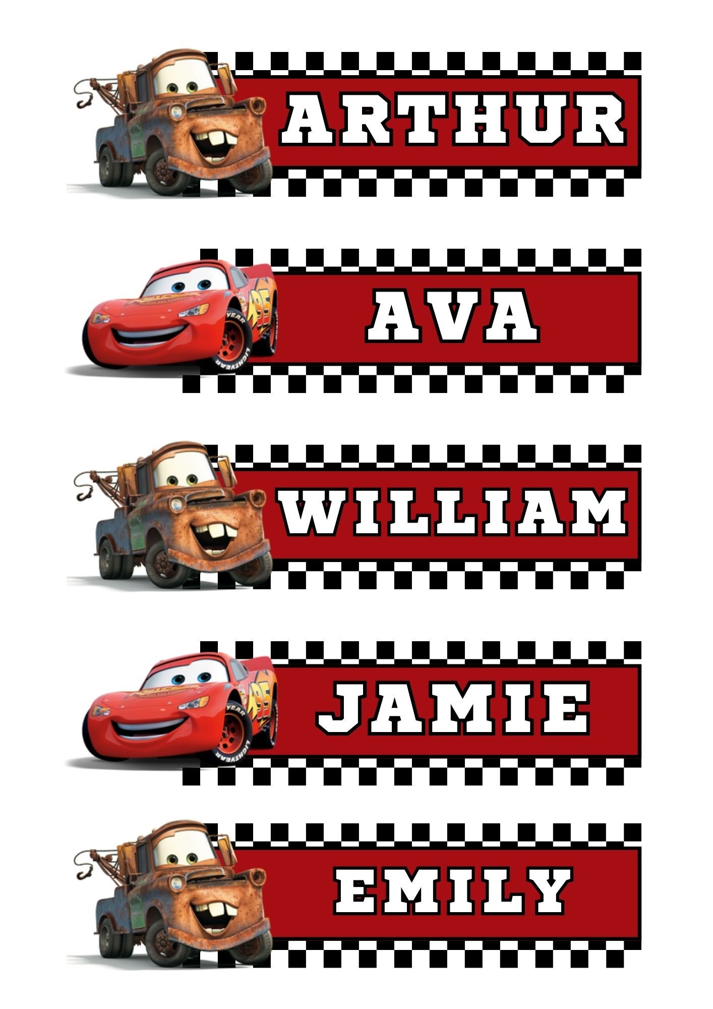 Disney Cars Water Bottle Labels 